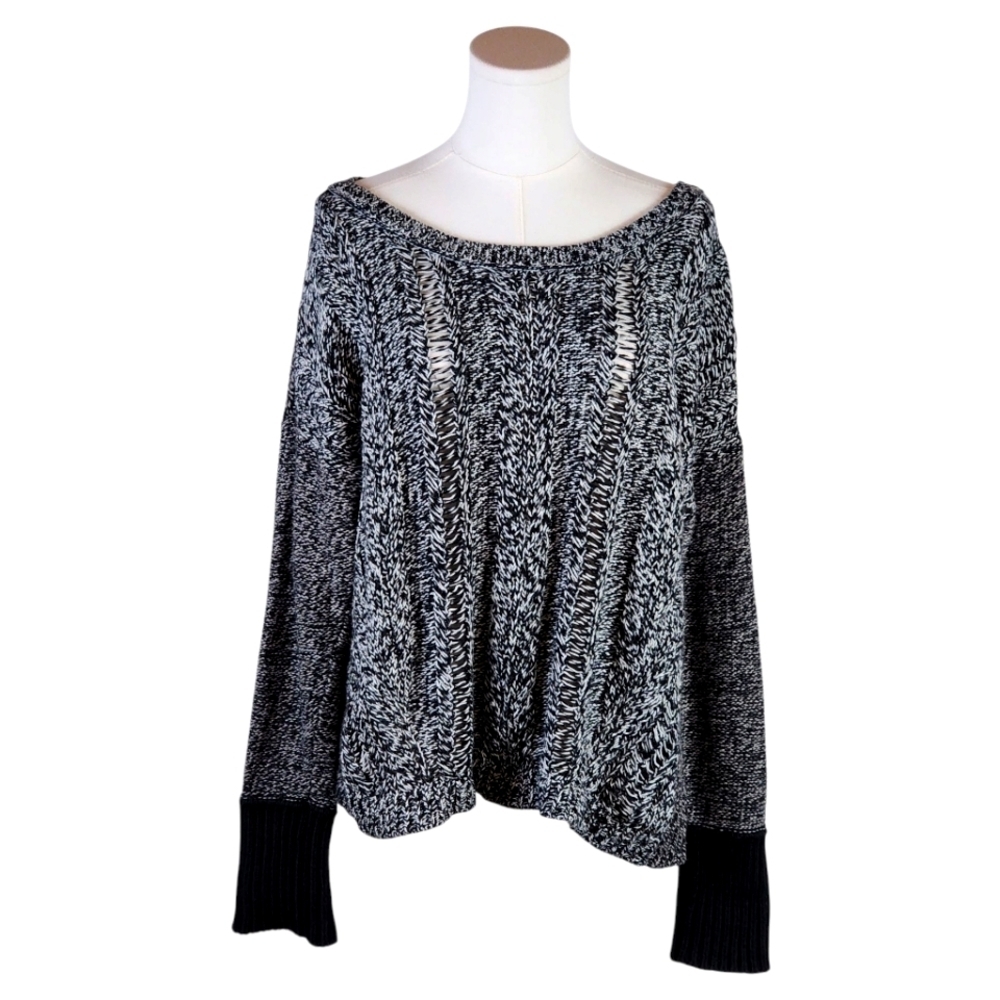 American Eagle XL Marled Knit Sweater Open Stitch Black White Slouchy Cozy